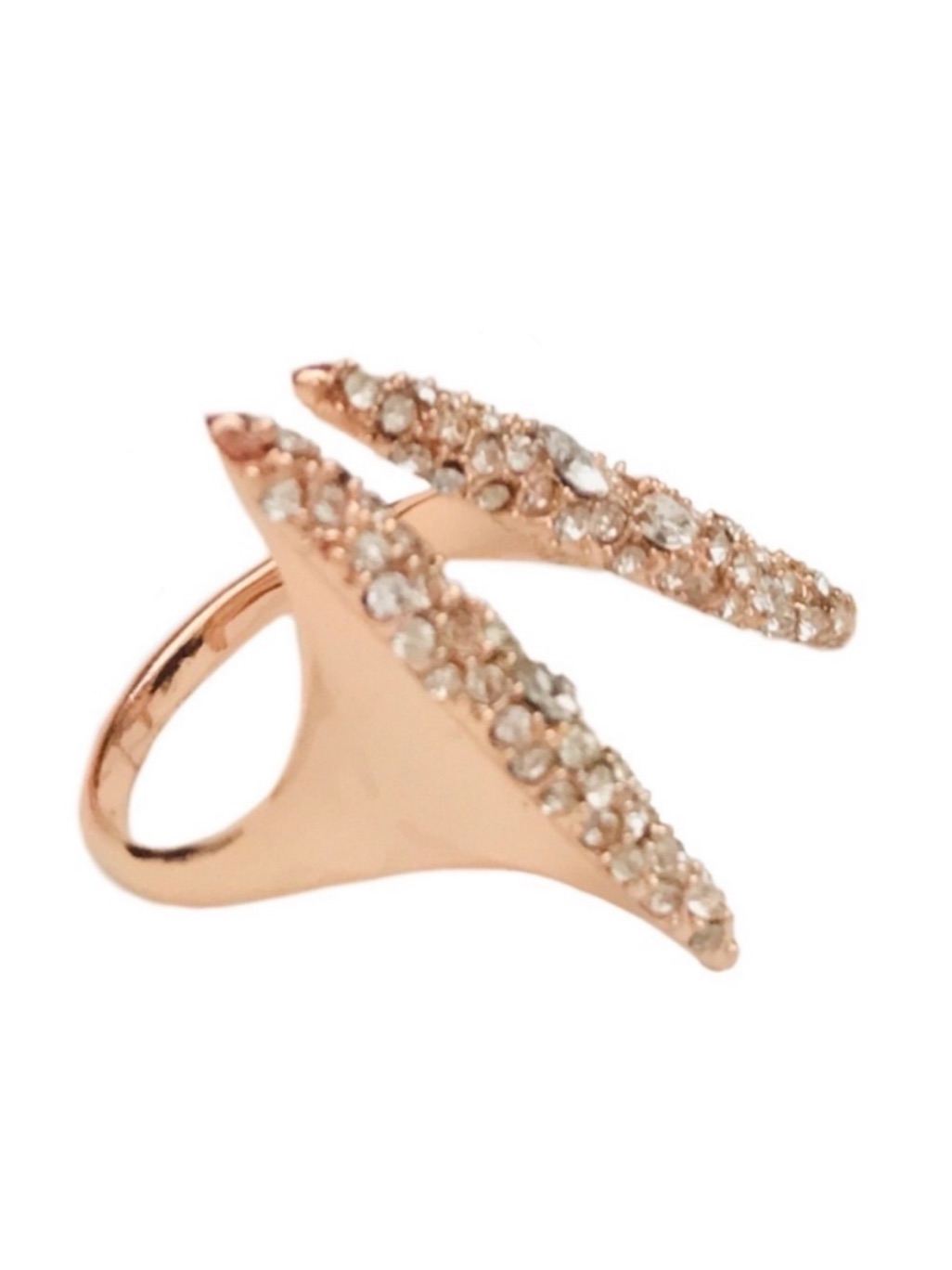 Alexis Bittar Rose Gold Modernist Crystal Double Spear Adjustable Ring